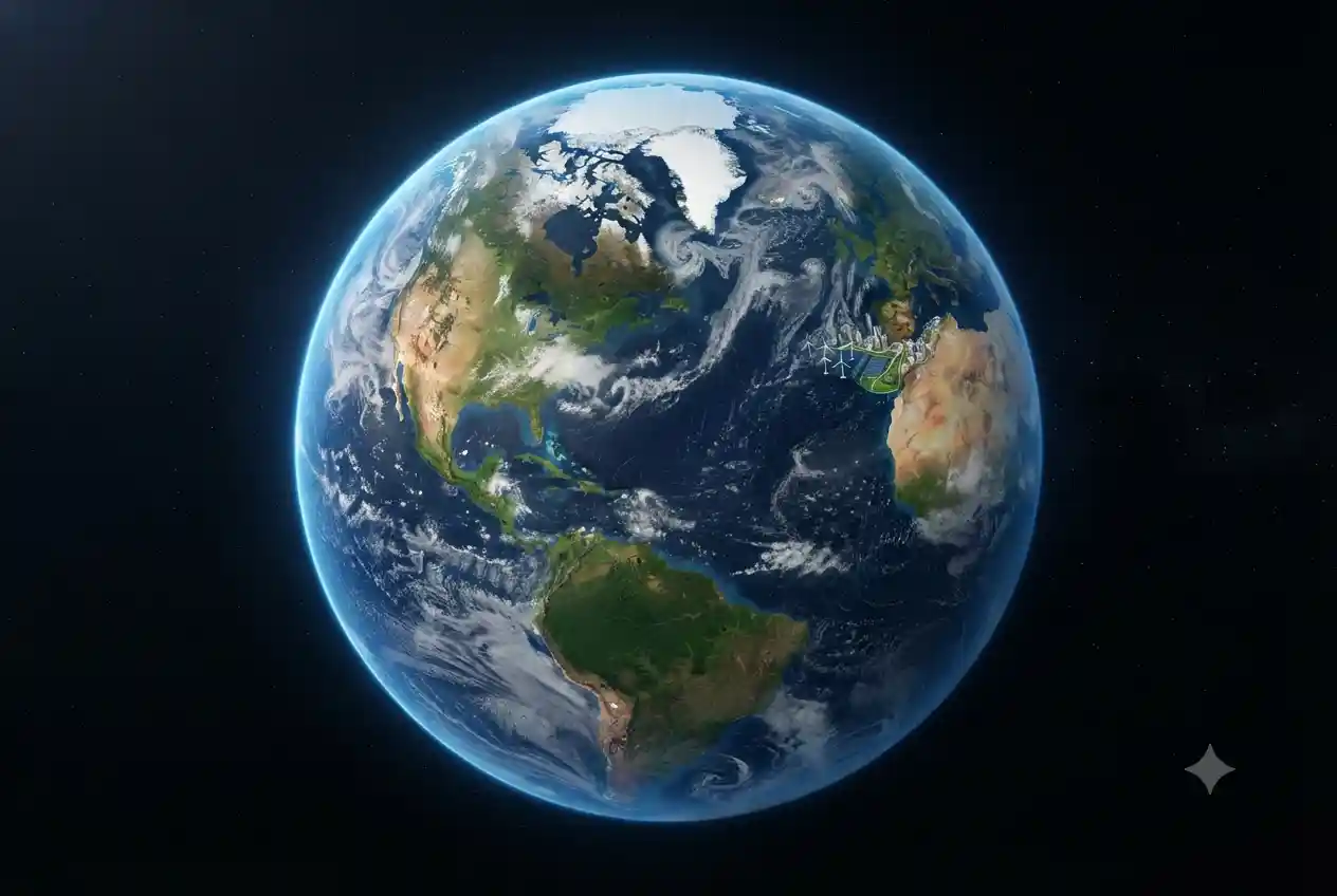 Earth viewed from space showing contrasting climate-related changes across oceans, ice, forests, and land