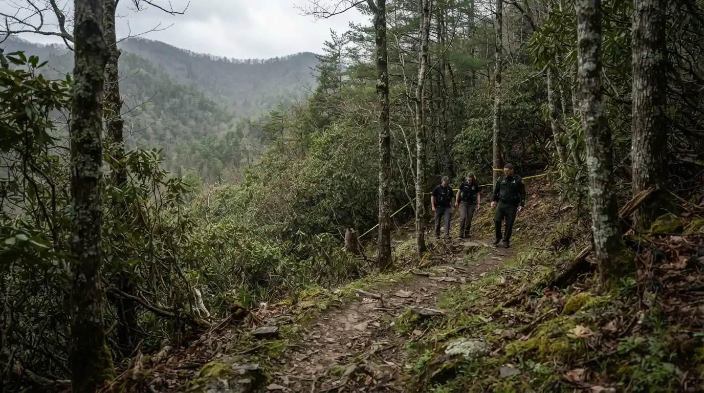 Remote wooded mountain area in Cherokee County, North Carolina representing the investigation into the Kamron Peter Rondon case