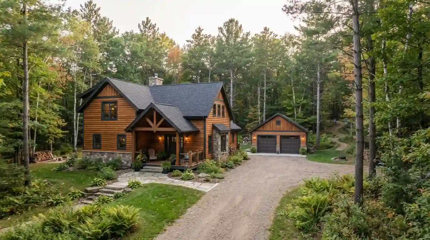 Northwoods-style residential property surrounded by trees in Sayner, Wisconsin