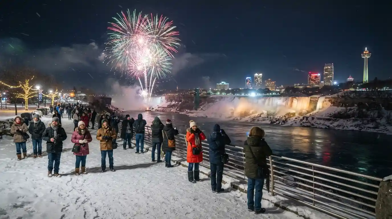 Canadian winter destination illuminated by New Year’s Eve fireworks