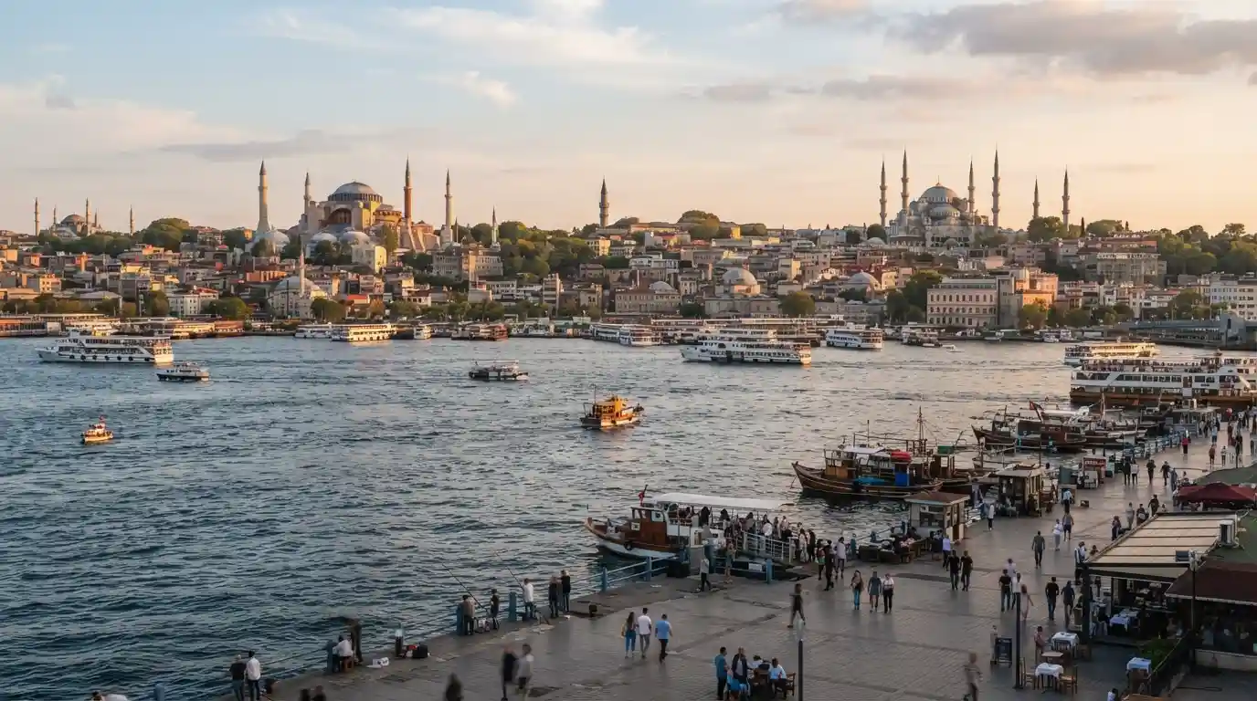 Historic Istanbul skyline and Bosphorus viewed from the European Side