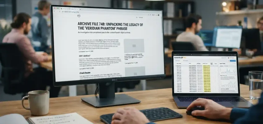 A computer screen showing an unusual article page with placeholder-style content during a digital content review