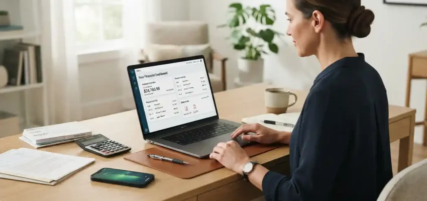 User managing a consumer finance account through a secure online portal on a laptop