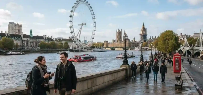 London Eye and Westminster skyline along the River Thames