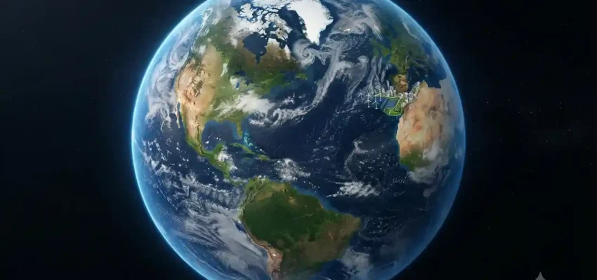 Earth viewed from space showing contrasting climate-related changes across oceans, ice, forests, and land