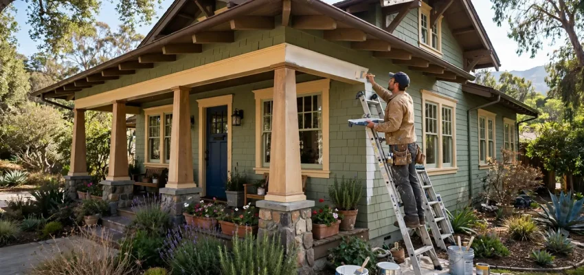 House painting cost in Los Angeles — painter painting a craftsman home exterior