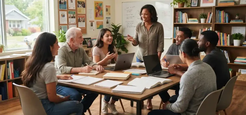 Adult learners participating in a community education class with an instructor