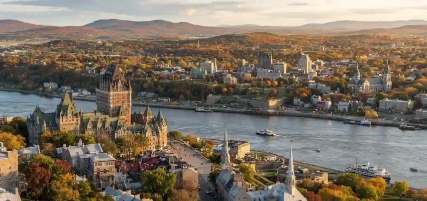 Historic Quebec City overlooking the St. Lawrence River and surrounding landscape